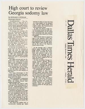 [Clipping from Dallas Times Herald: High court to review Georgia sodomy law]