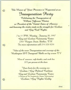 Primary view of object titled '[Invitation to the inauguration party of Bill Clinton hosted by the Lesbian Gay Political Coalition]'.