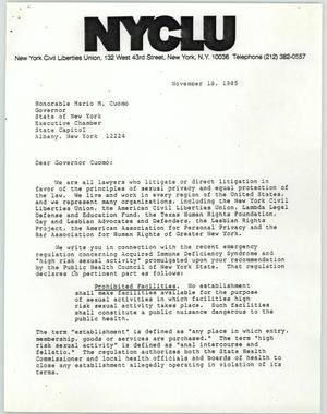 [Letter from New York Civil Liberties Union to Honorable Mario M. Cuomo]
