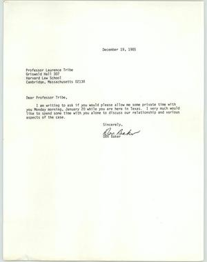 [Letter from Don Baker to meet with Prof. Laurence Tribe]
