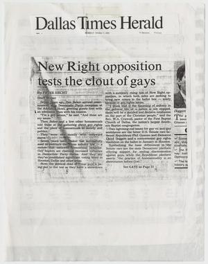 [Dallas Times Herald clipping: New Right opposition tests the clout of gays]