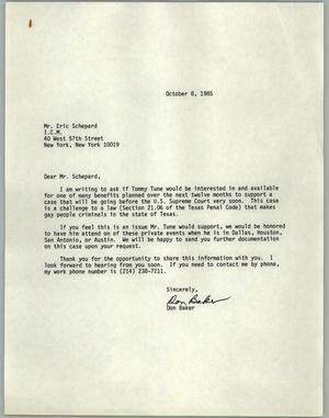[Letter from Don Baker inviting Tommy Tune to a fundraiser]