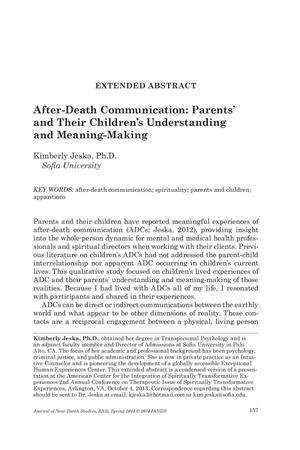 Extended Abstract: After-Death Communication: Parents' and Their Children's Understanding and Meaning-Making