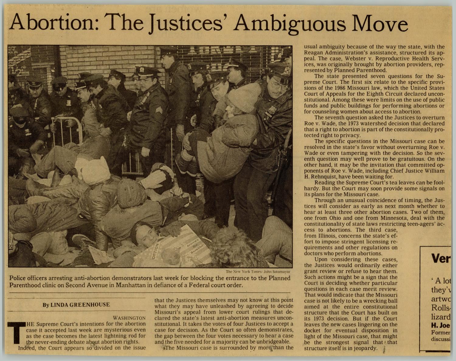 [Clipping Abortion The Justices' Ambiguous Move] UNT Digital Library