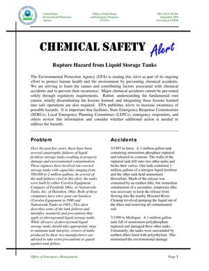 Primary view of object titled 'Chemical Safety Alert: Rupture Hazard from Liquid Storage Tanks'.