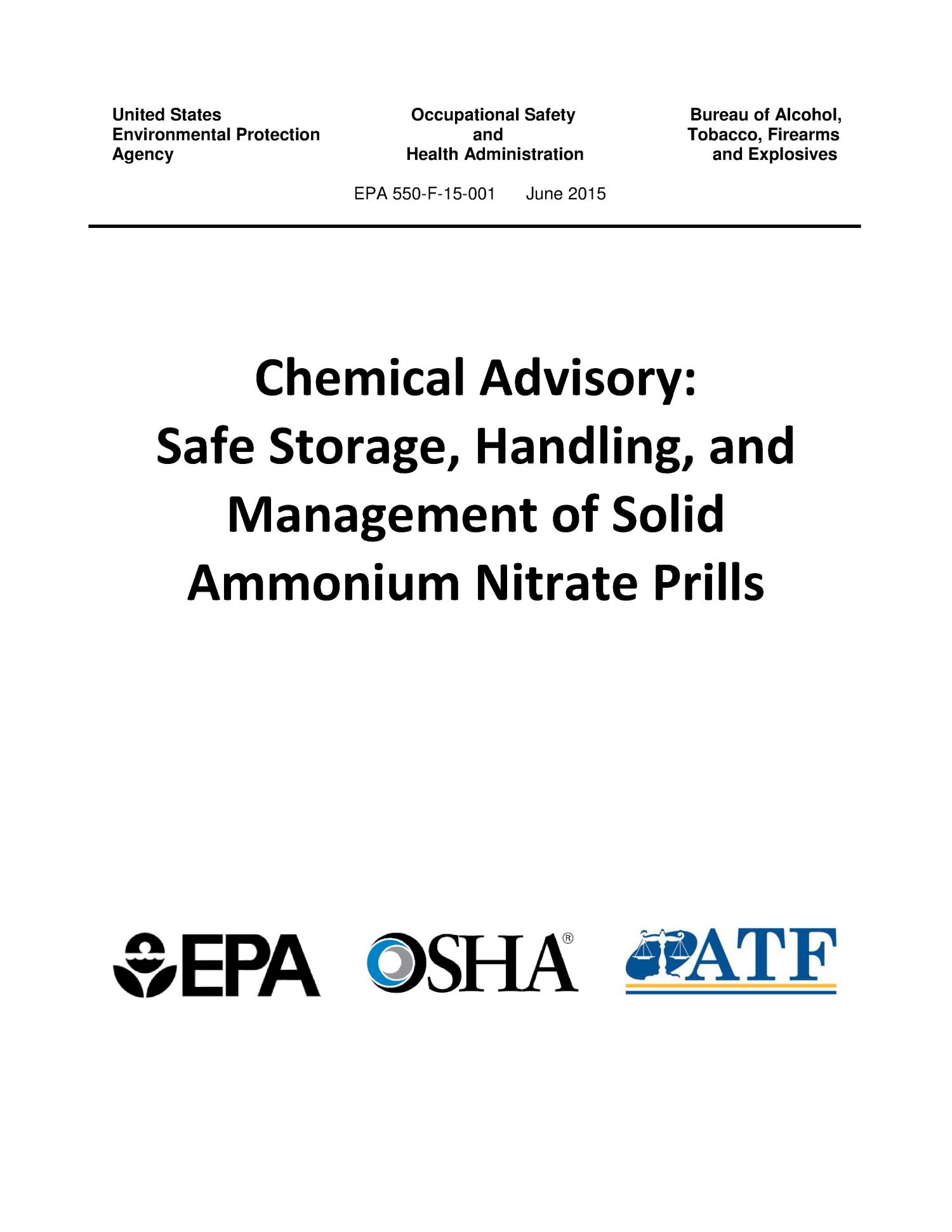 Chemical Advisory: Safe Storage, Handling, and Management of Solid Ammonium Nitrate Prills
                                                
                                                    [Sequence #]: 1 of 17
                                                