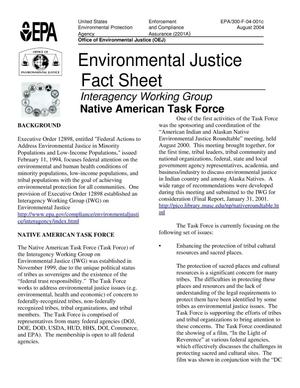 Environmental Justice Fact Sheet. Interagency Working Group. Native American Task Force