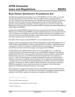[Real Estate Settlement Procedures Act: Narrative and Examination Objectives]