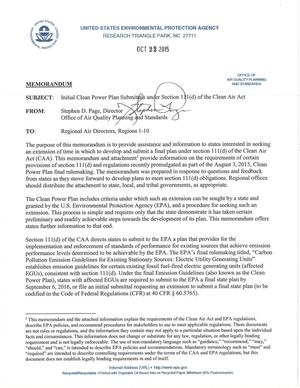 Memorandum: Initial Clean Power Plan Submittals under Section 111(d) of the Clean Air Act