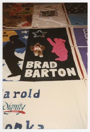 Primary view of object titled '[Quilt Section with Dedication to Brad Barton]'.