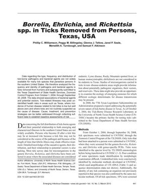 Borrelia, Ehrlichia, and Rickettsia spp. in Ticks Removed from Persons, Texas, USA