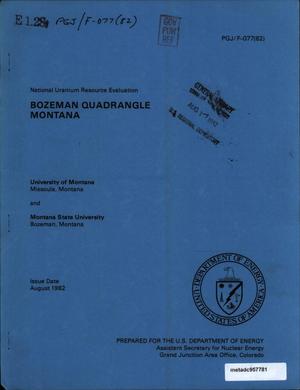National Uranium Resource Evaluation: Bozeman Quadrangle, Montana