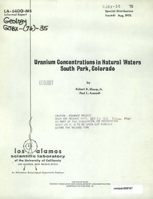 Uranium Concentrations in Natural Waters, South Park, Colorado