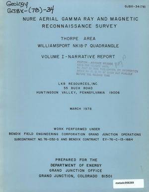 Primary view of object titled 'NURE Aerial Gamma Ray and Magnetic Reconnaissance Survey, Thorpe Area, Volume 1 - Narrative Report: Williamsport (NK 18-7) Quadrangle'.