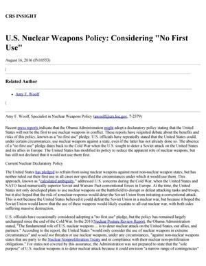 U.S. Nuclear Weapons Policy: Considering "No First Use"
