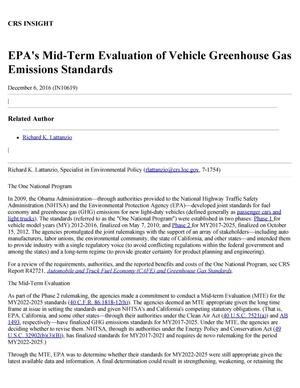 EPA's Mid-Term Evaluation of Vehicle Greenhouse Gas Emissions Standards