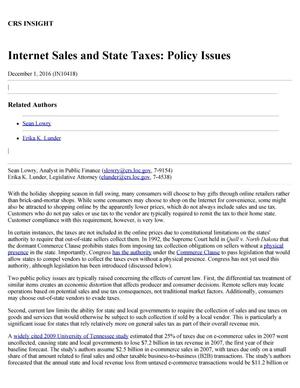 Internet Sales and State Taxes: Policy Issues