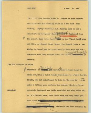 Primary view of object titled '[News Script: Man hunt]'.