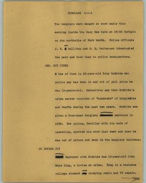 Primary view of object titled '[News Script: Burglars]'.