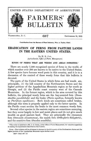 Primary view of object titled 'Eradication of Ferns from Pasture Lands in the Eastern United States'.