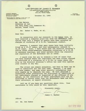 [Letter from James C. Barber to Donald J. Maison, Jr., October 22, 1980]