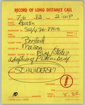 Primary view of object titled '[Receipt of long distance call]'.