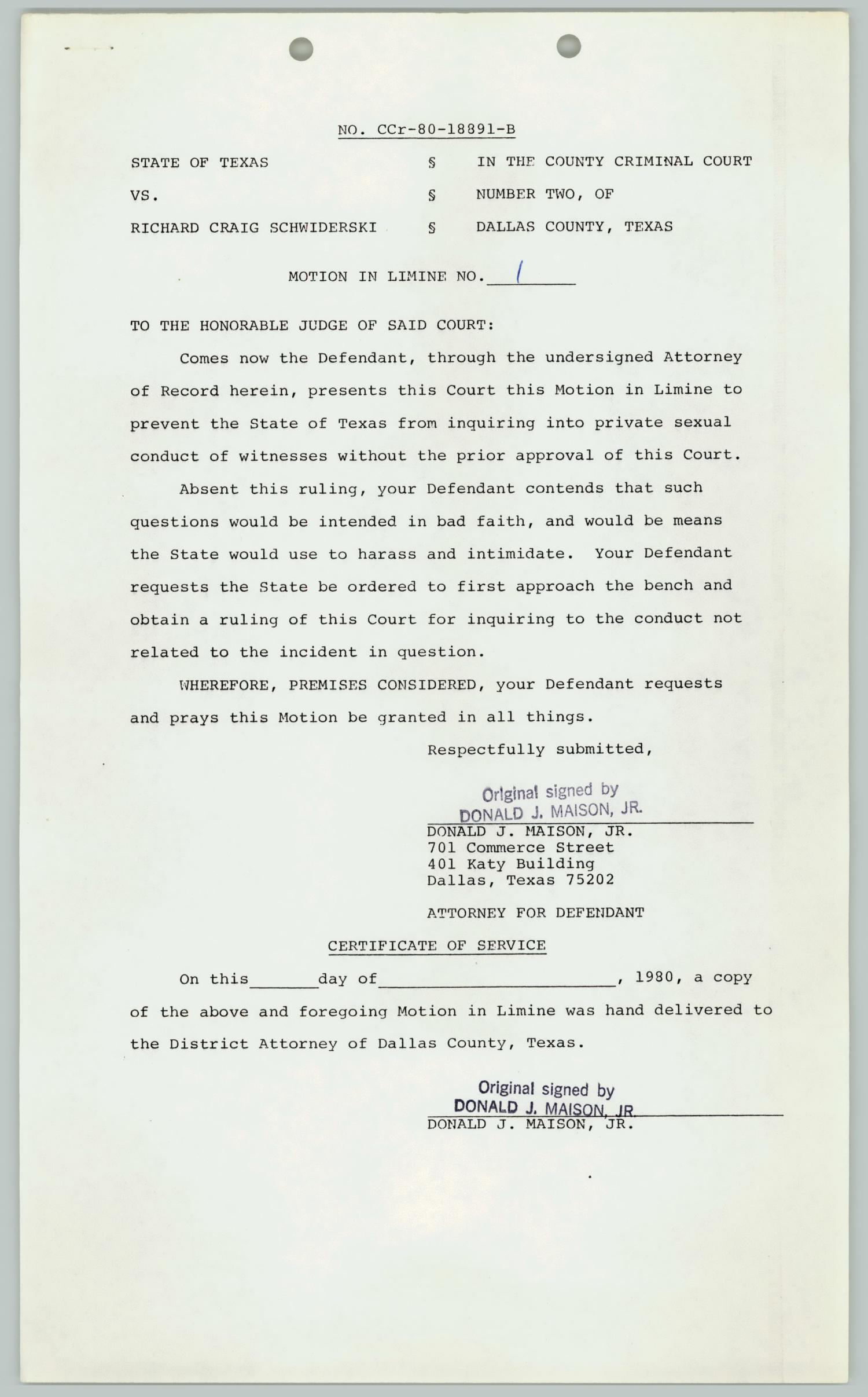 Certificate Of Service State Of Texas V Richard Craig Schwiderski