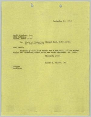 [Letter from Donald J. Maison, Jr. to David Botzford, September 16, 1980]