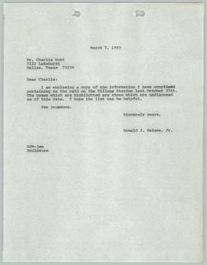 [Letter from Donald J. Maison, Jr to Charlie Hott, March 7, 1980]
