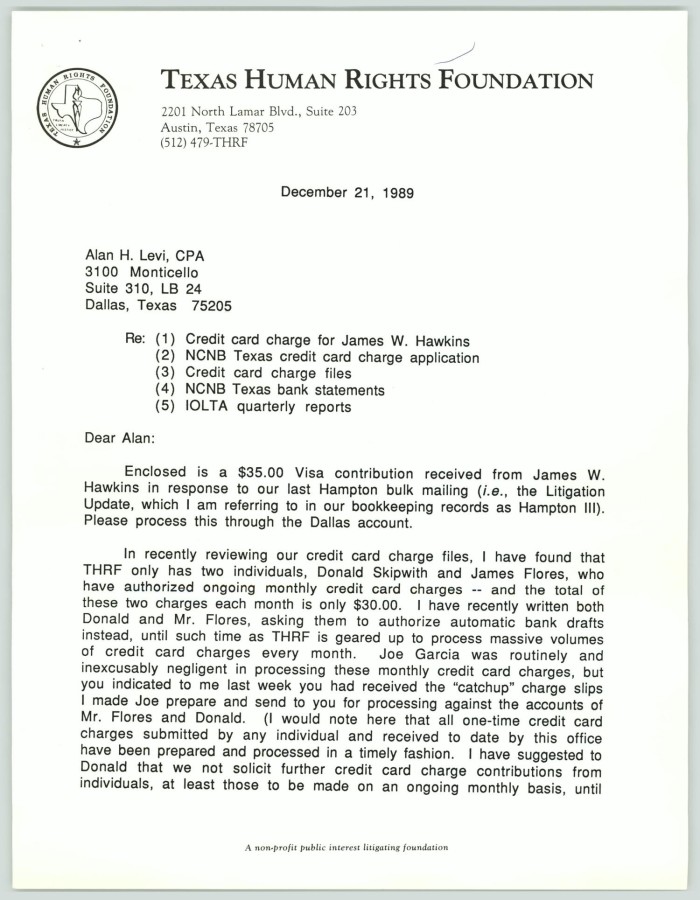 Letter from David Bryan to Alan Levi about credit card charges] - UNT  Digital Library