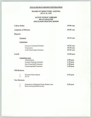 [Texas Human Rights Foundation board of directors meeting agenda for July 1992]