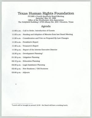 Primary view of object titled '[Texas Human Rights Foundation quarterly board meeting agenda for May 1996]'.