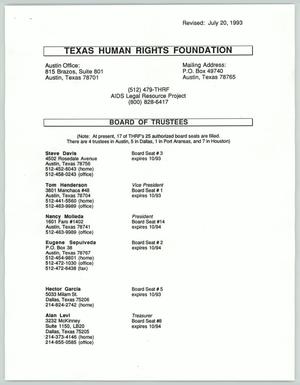 Primary view of object titled '[Texas Human Rights Foundation Board of Trustees as of July 1993]'.