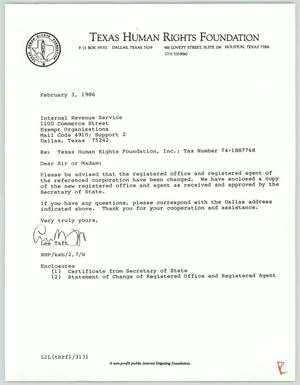[Letter from the Texas Human Rights Foundation to the IRS concerning change of agent]