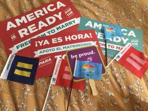[Photos of materials gathered outside the U.S. Supreme Court on Marriage Equality Day]