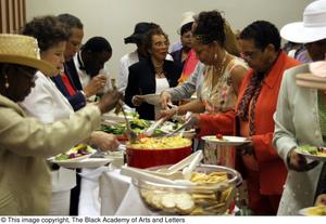 [Buffet line at ladies luncheon]