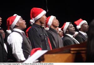 [Choir members standing in a row, singing, 2]