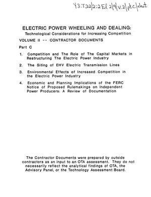 Primary view of object titled 'Electric power wheeling and dealing: technological considerations for increasing competition: volume II--contractor documents, part C.'.