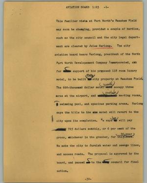 Primary view of object titled '[News Script: Aviation board]'.