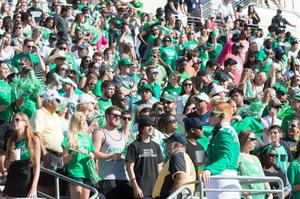 Primary view of object titled '[Mean Green Fans at 2015 Homecoming Game]'.