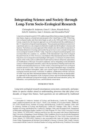Integrating Science and Society through Long-Term Socio-Ecological Research