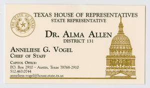 [Dr. Alma Allen and Anneliese G. Vogel's Business Card]