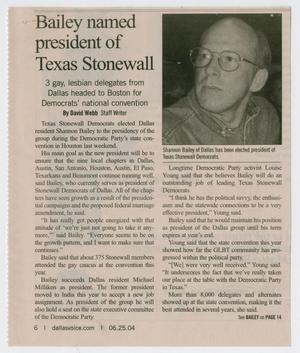 [Newspaper clipping: Bailey named president of Texas Stonewall]