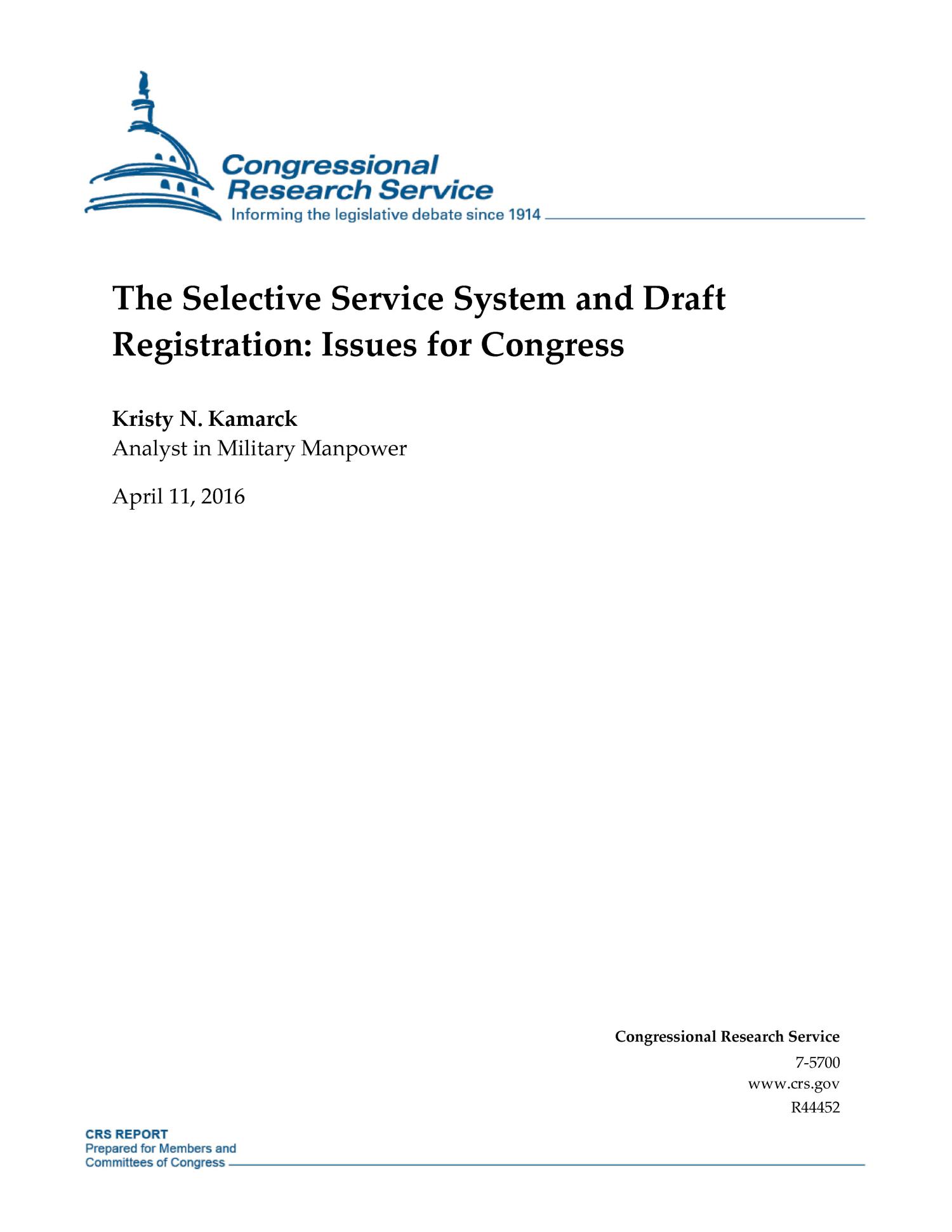 The Selective Service System and Draft Registration Issues for