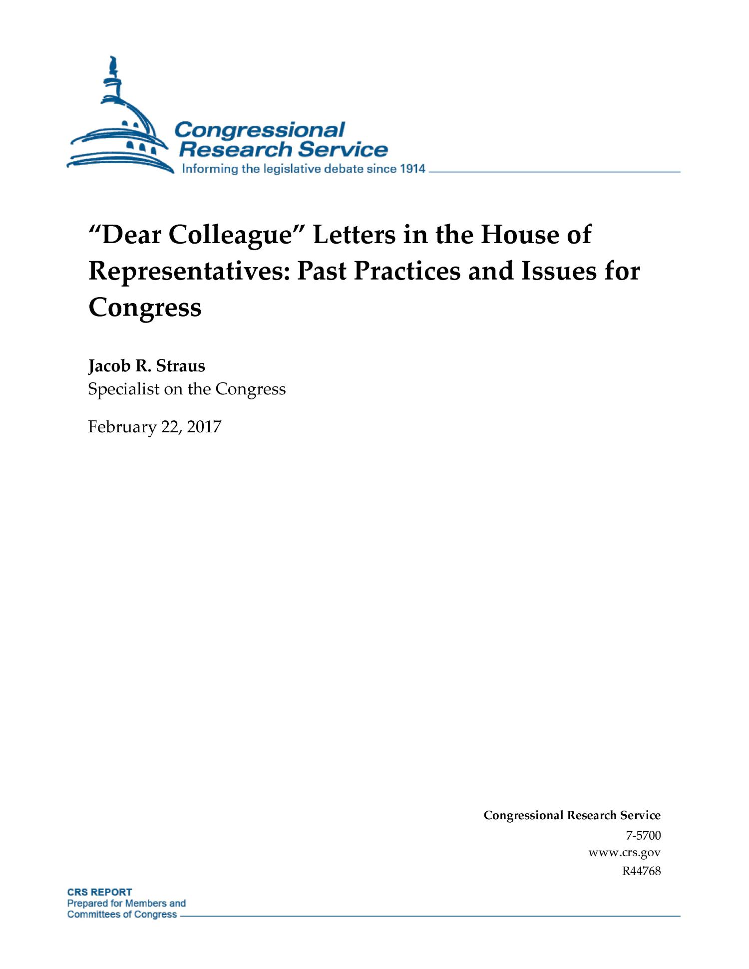 "Dear Colleague" Letters in the House of Representatives Past
