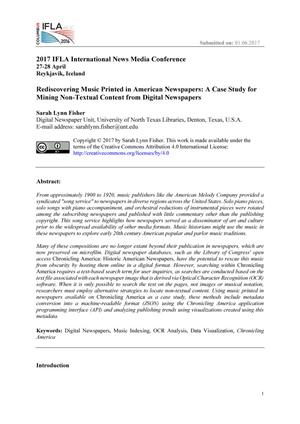 Rediscovering Music Printed in American Newspapers: A Case Study for Mining Non-Textual Content from Digital Newspapers