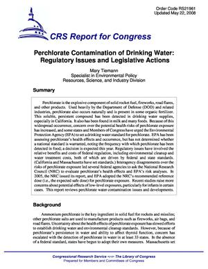 Primary view of object titled 'Perchlorate Contamination of Drinking Water: Regulatory Issues and Legislative Actions'.