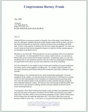 [Letter of Gratitude from Congressman Barney Frank]