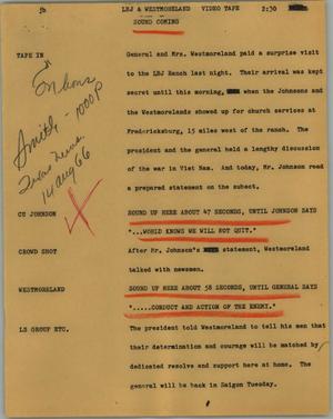 Primary view of object titled '[News Script: LBJ and Westmoreland]'.