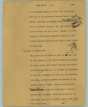 Primary view of object titled '[News Script: Med center]'.